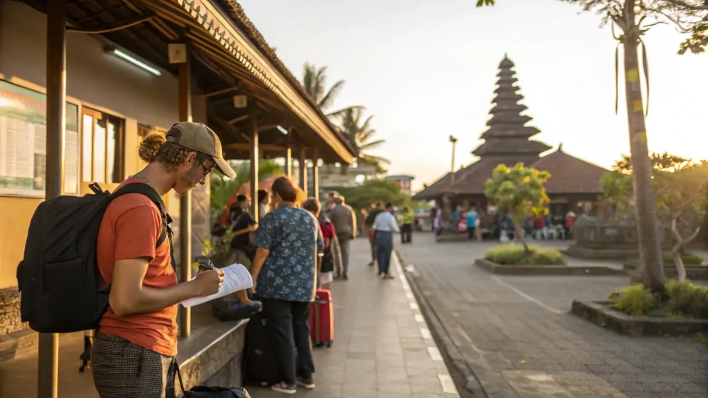 UK traveller on a B211A business visa exploring a Balinese temple