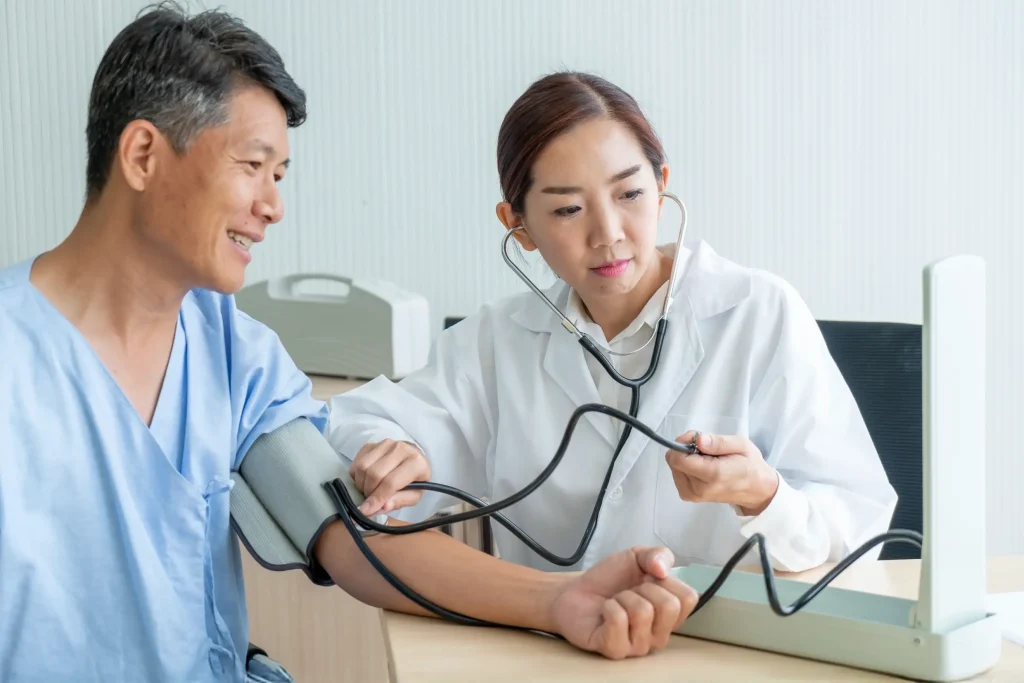 Doctor checking a patient at a private clinic in Bali