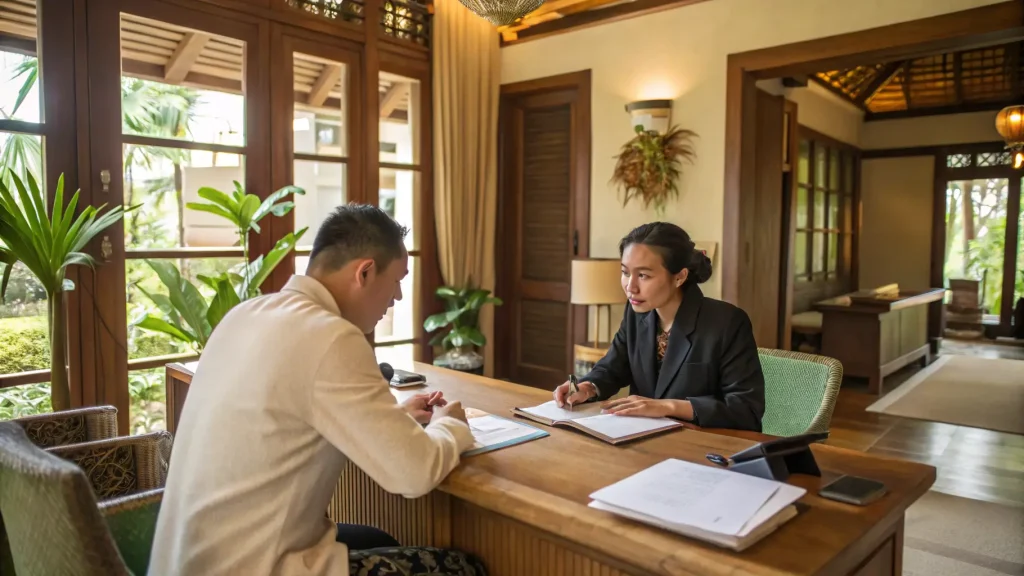 UK national going through visa paperwork with an adviser in Bali