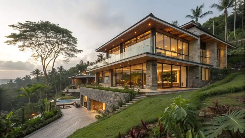 Modern rental villa surrounded by greenery in Pererenan, Bali